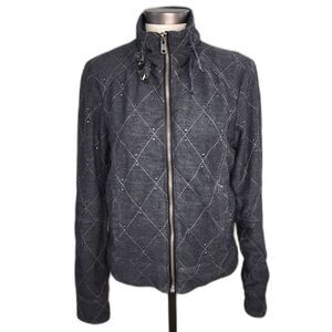 Free People Charcoal Grey Quilted Studded Zipper Jacket Size M